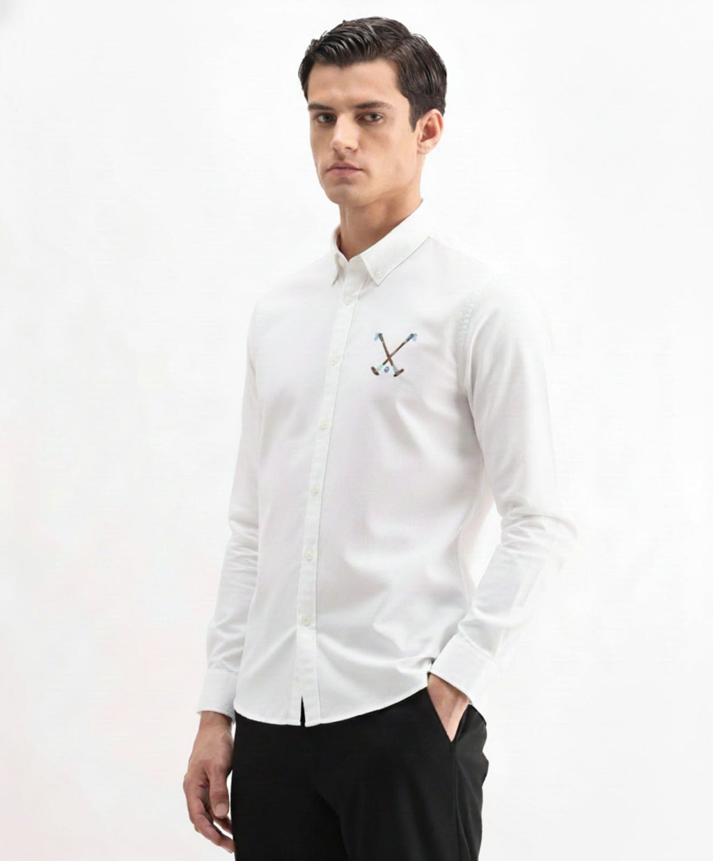 Men’s Cross Polo Embroidered Linen Shirt