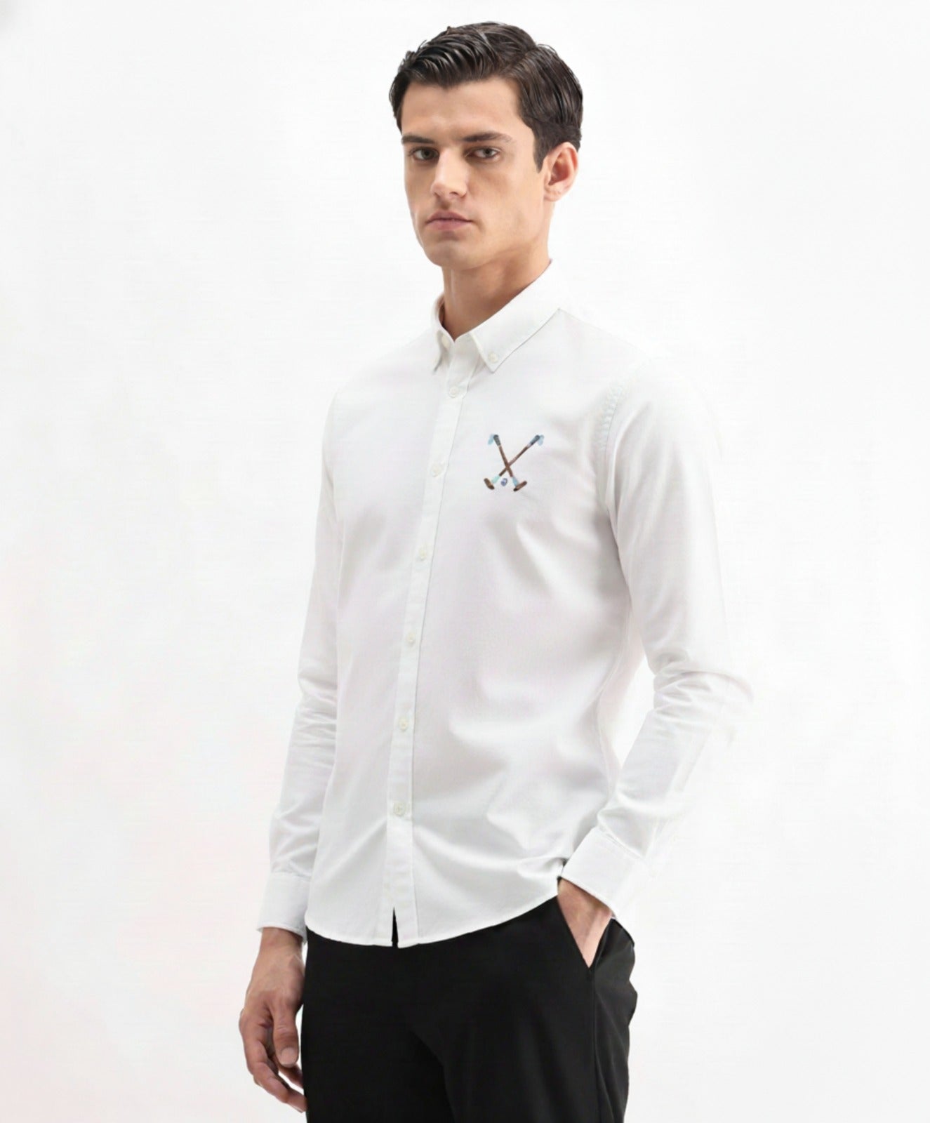 Men’s Cross Polo Embroidered Linen Shirt