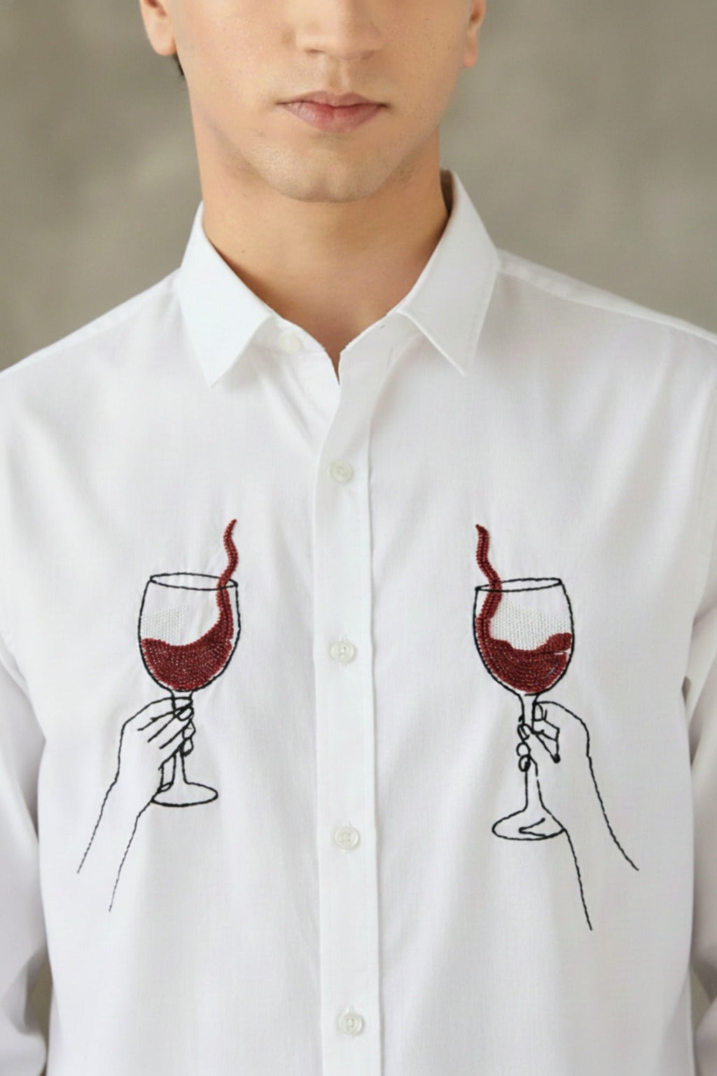 Men’s Wine Glass Embroidered Linen Shirt