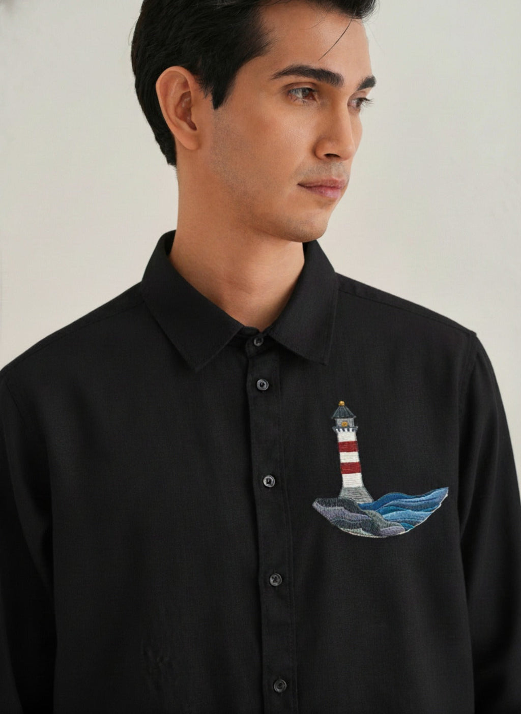 Men’s Light House Embroidered Linen Shirt