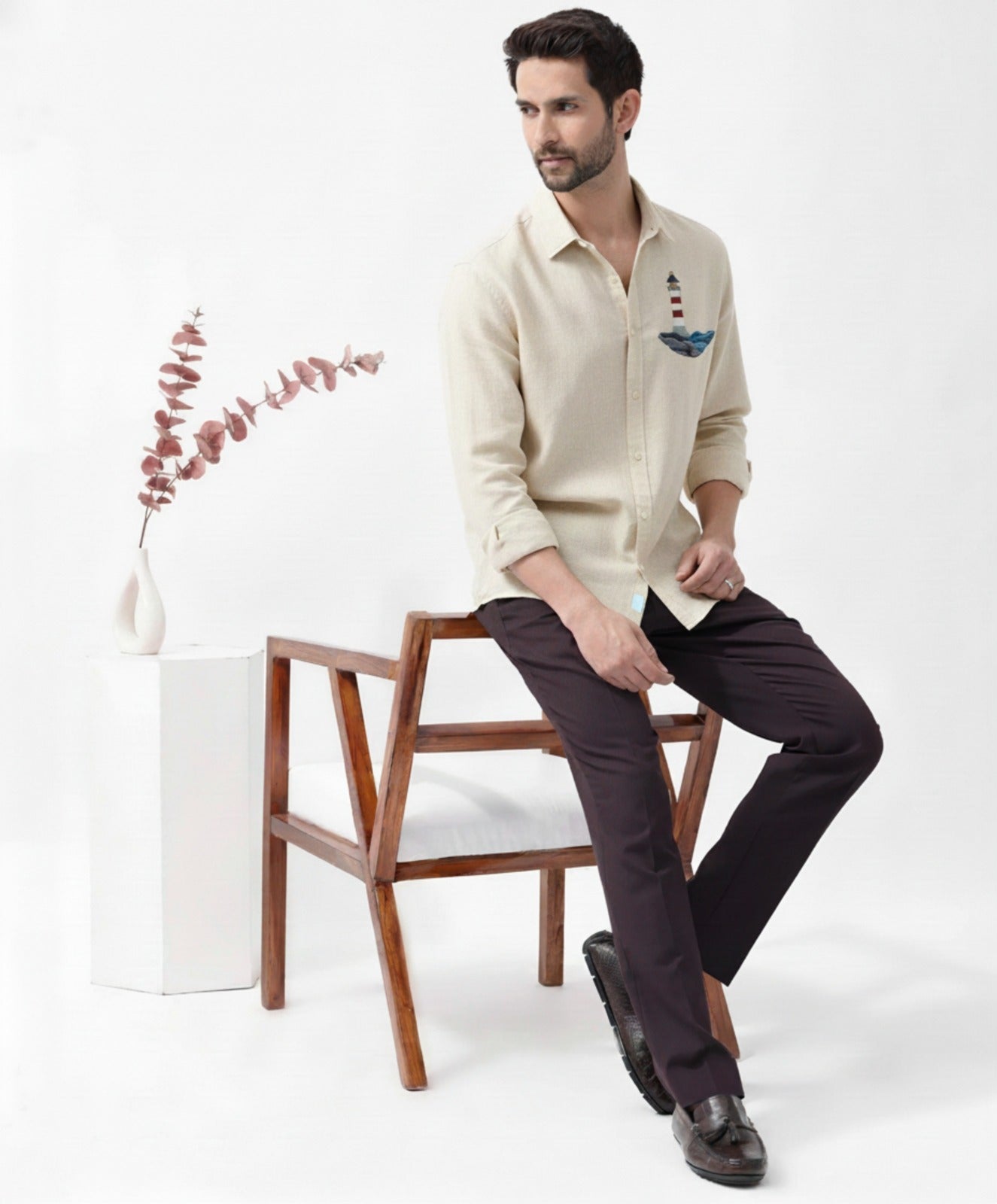 Men’s Light House Embroidered Linen Shirt