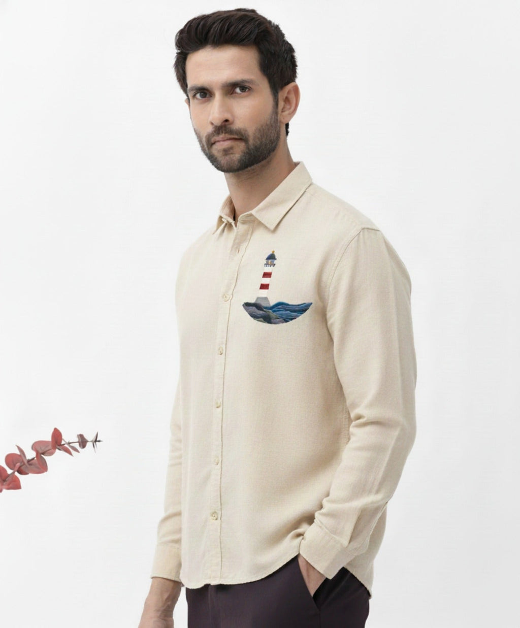 Men’s Light House Embroidered Linen Shirt