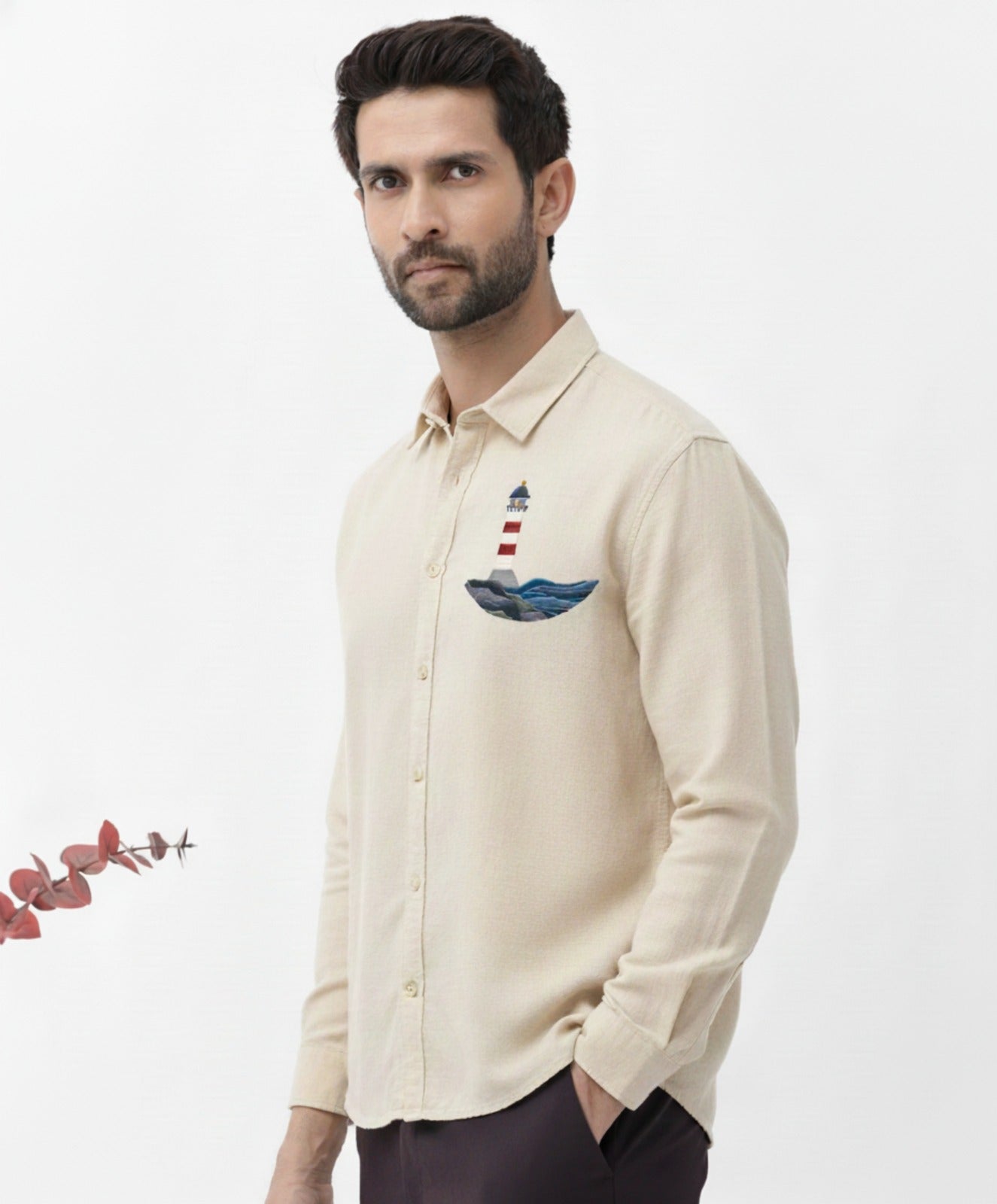 Men’s Light House Embroidered Linen Shirt
