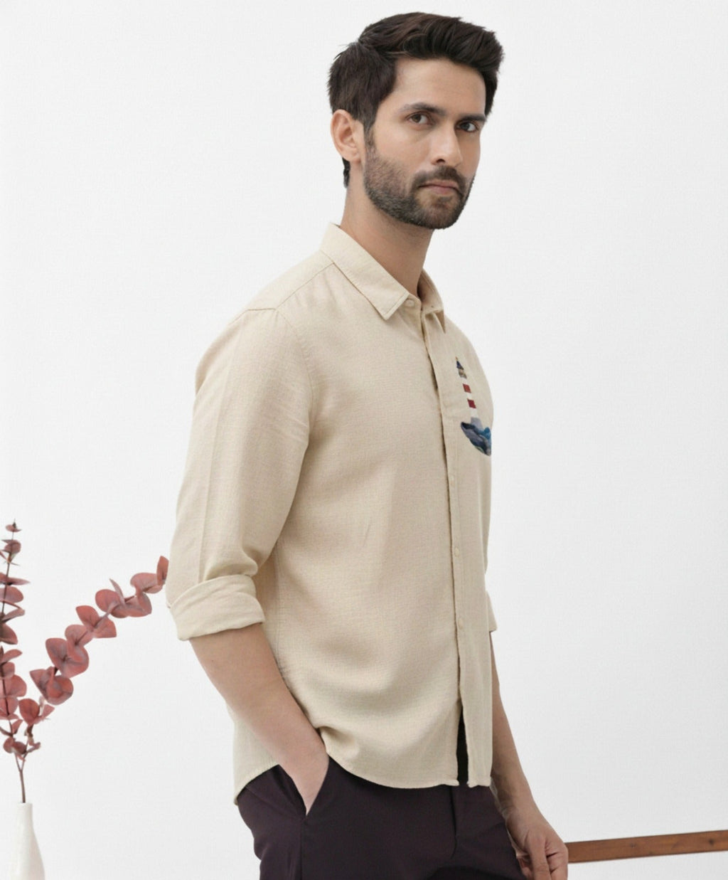 Men’s Light House Embroidered Linen Shirt