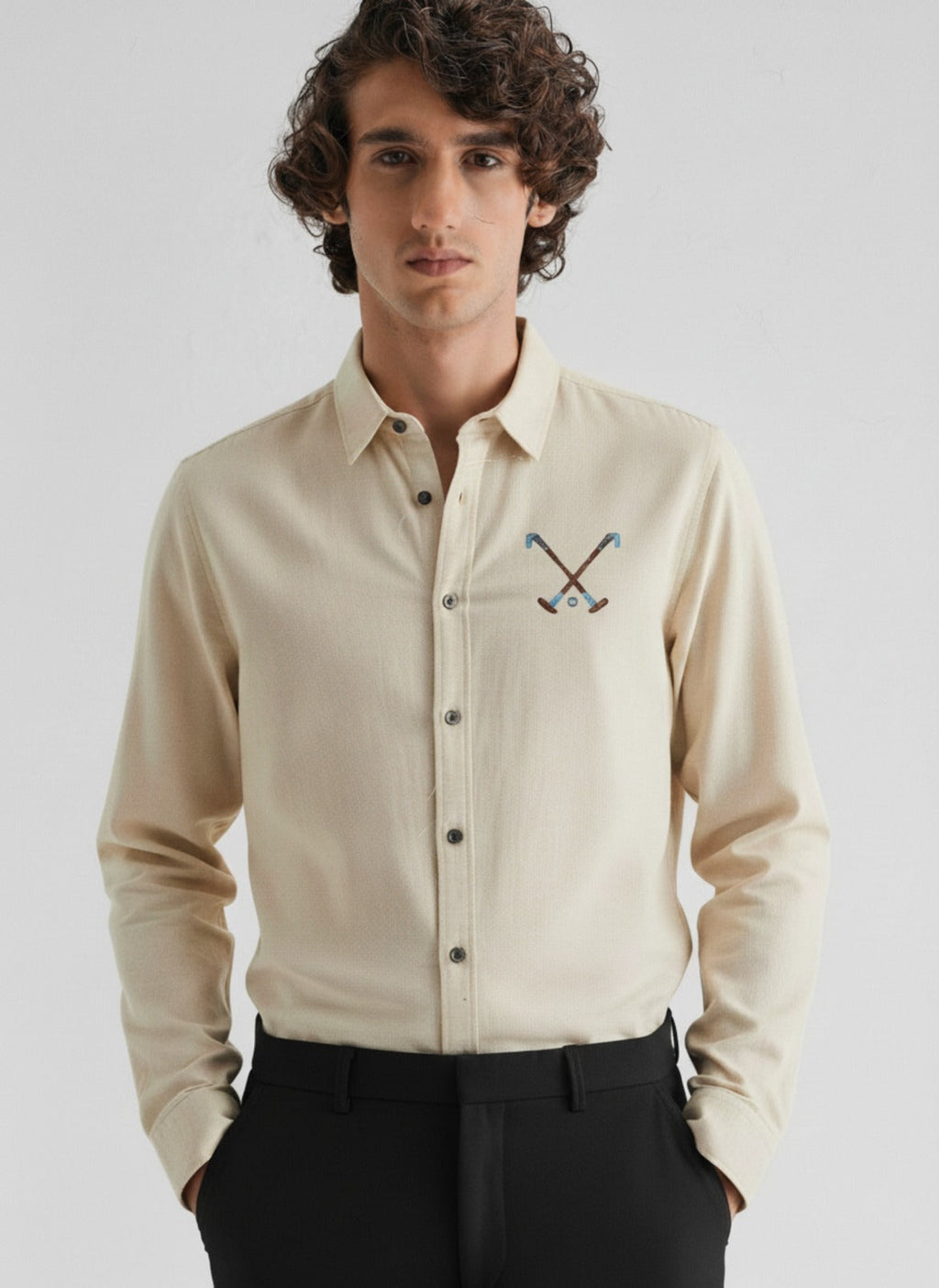 Men’s Cross Polo Embroidered Linen Shirt