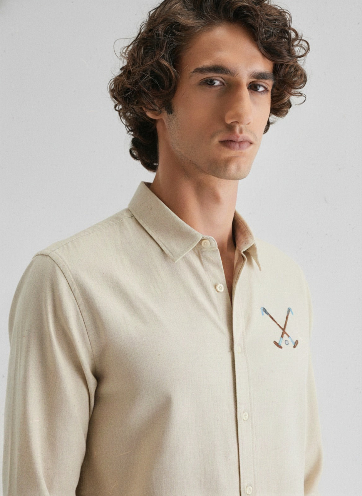 Men’s Cross Polo Embroidered Linen Shirt