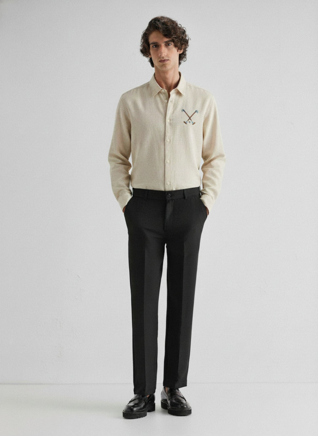 Men’s Cross Polo Embroidered Linen Shirt