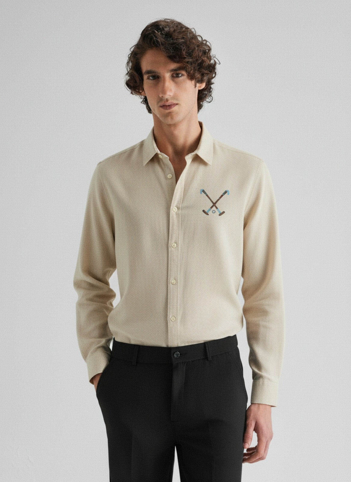 Men’s Cross Polo Embroidered Linen Shirt