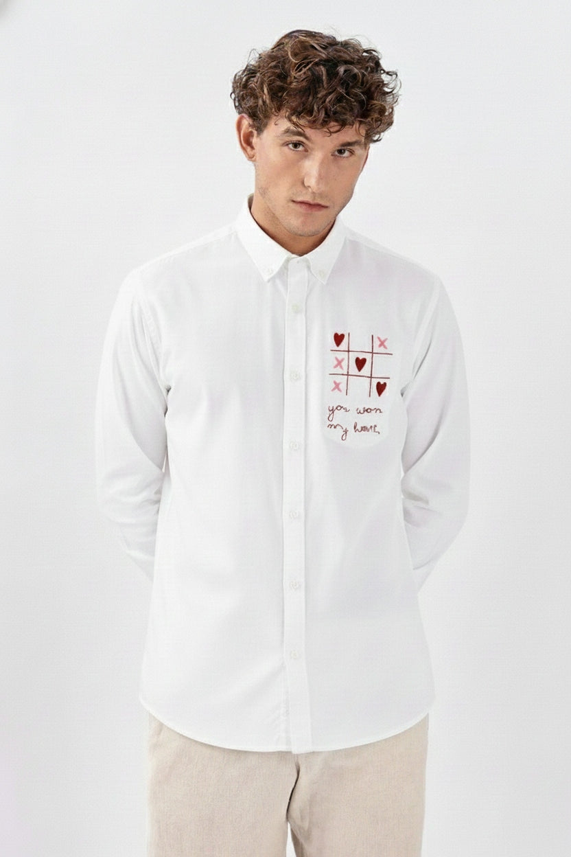 Men’s Heart TTT Embroidered Linen Shirt