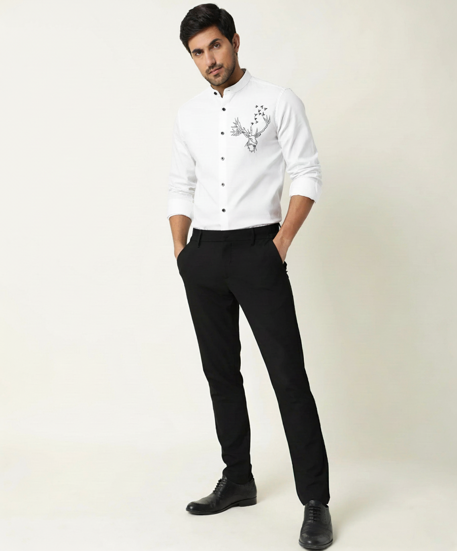 Men’s Black DEER Embroidered Linen Shirt
