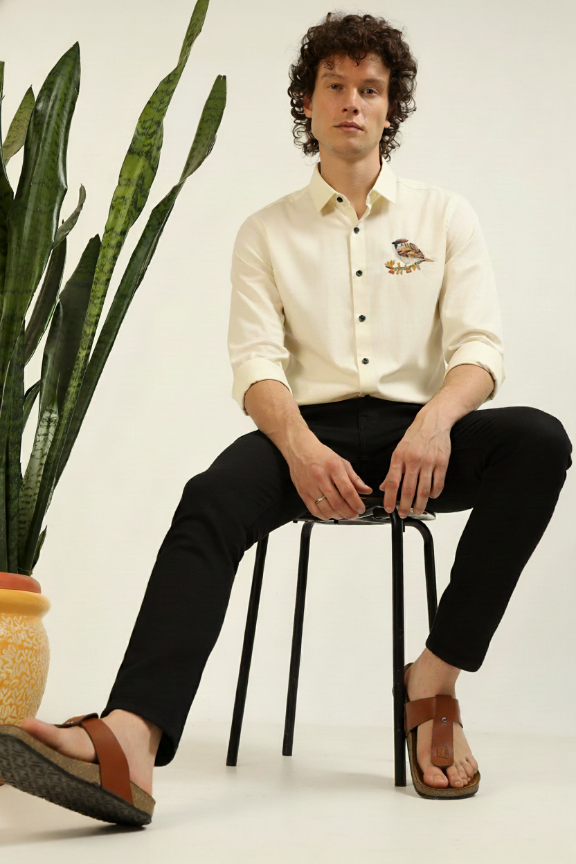 Men’s Sparrow Embroidered Linen Shirt