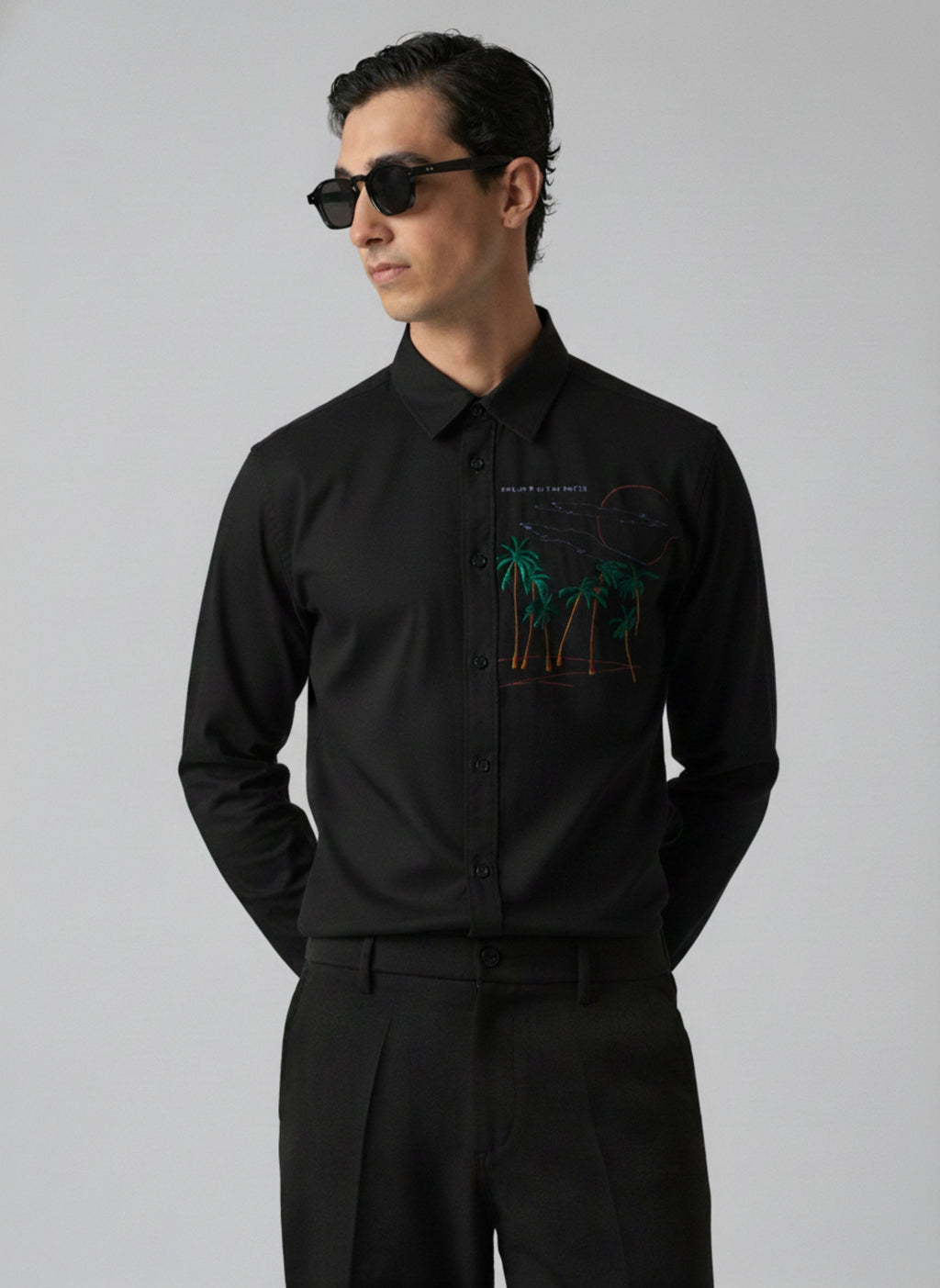 Men’s Landscape Embroidered Linen Shirt