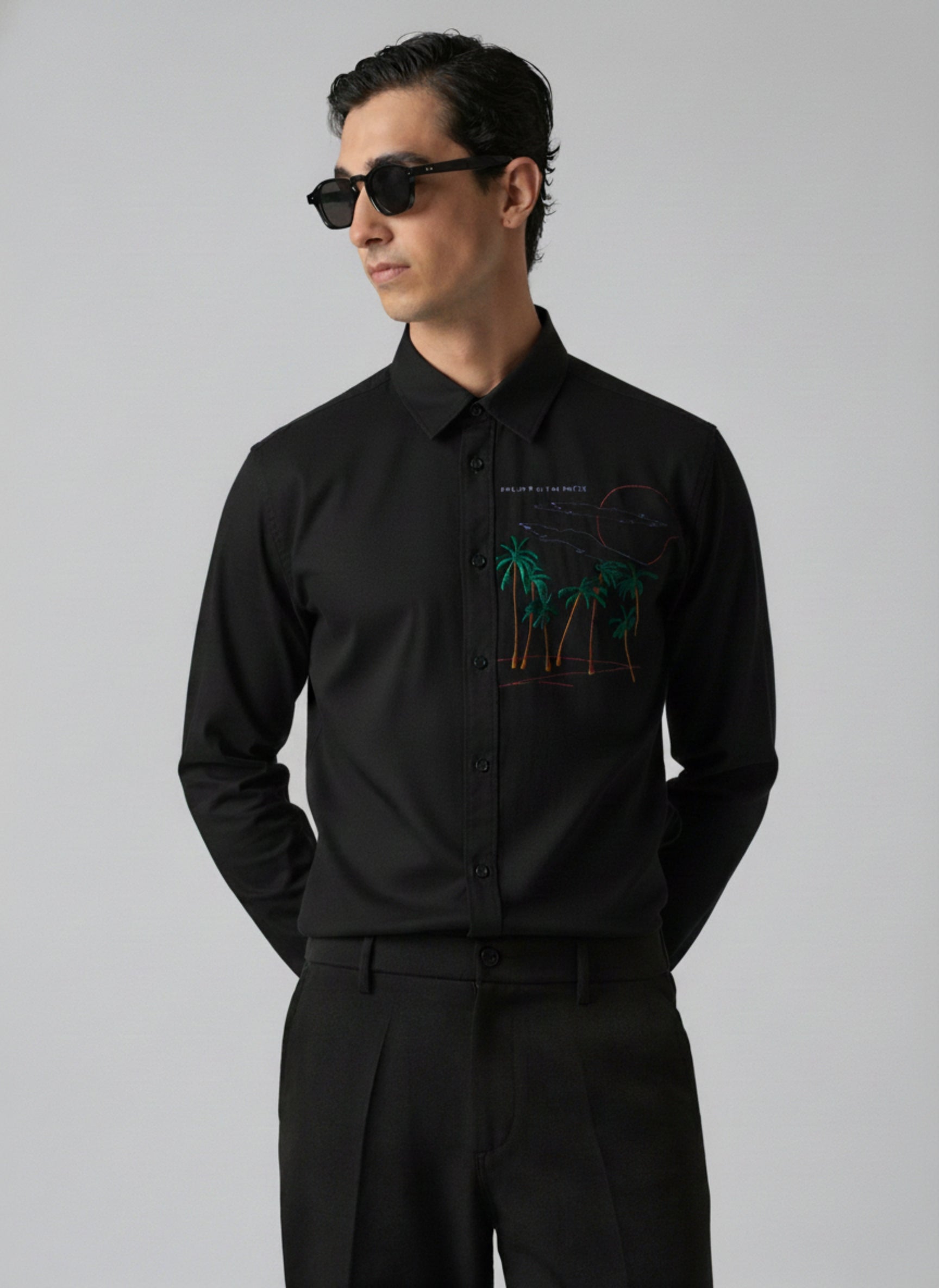 Men’s Landscape Embroidered Linen Shirt