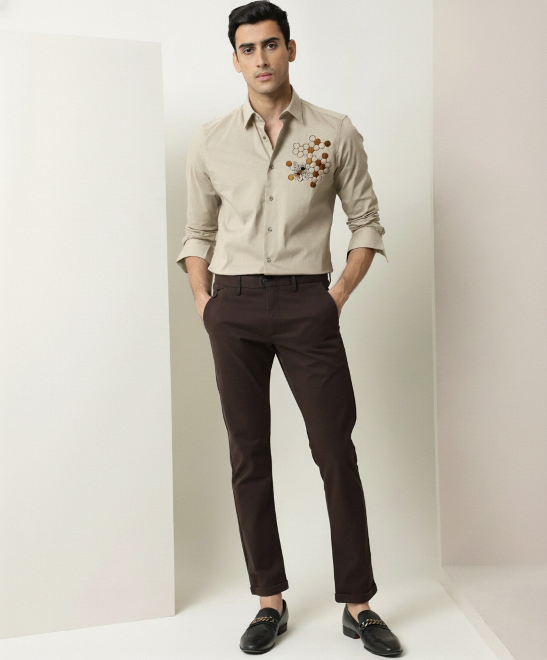 Men’s Honeycomb Embroidered Linen Shirt