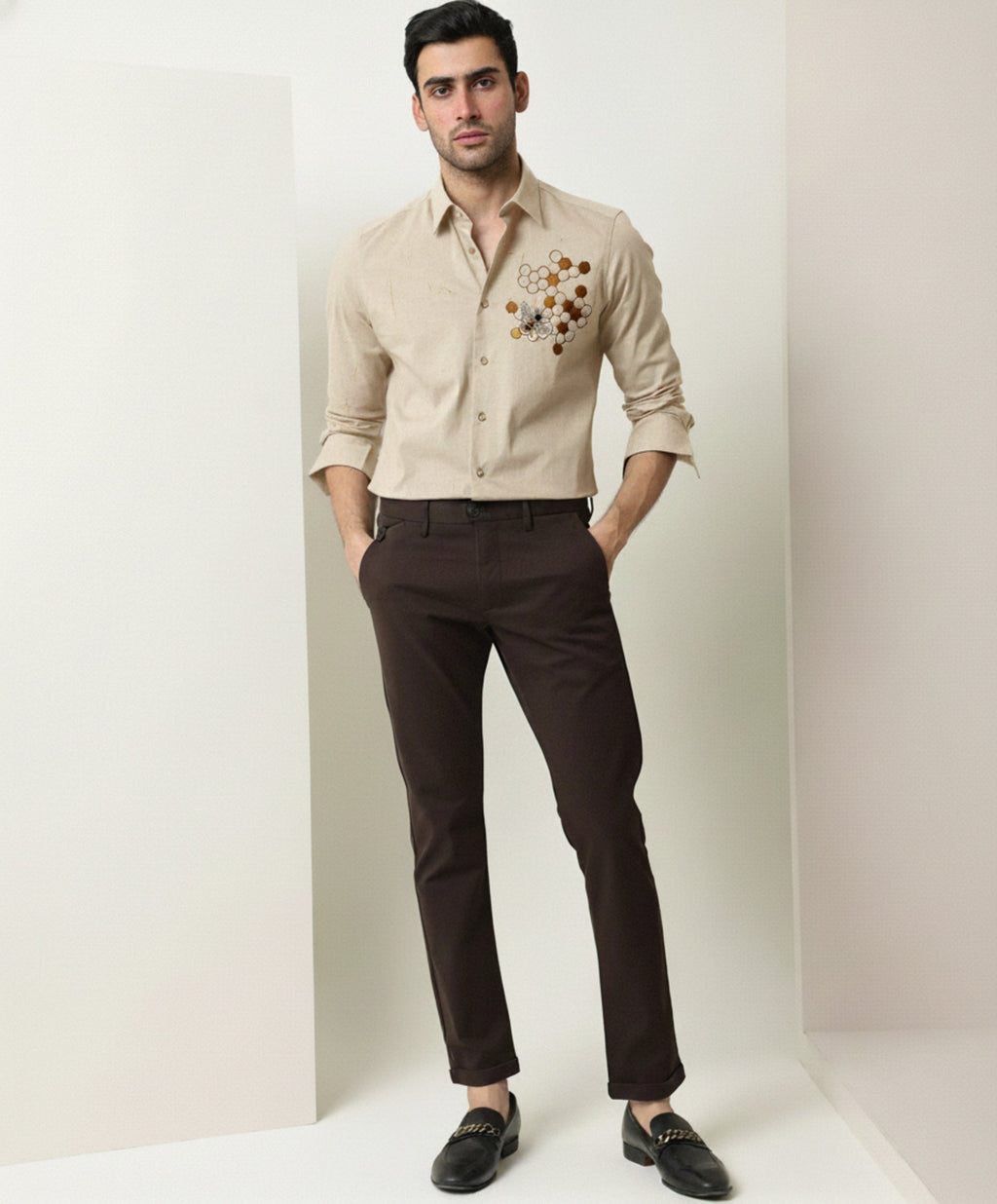 Men’s Honeycomb Embroidered Linen Shirt