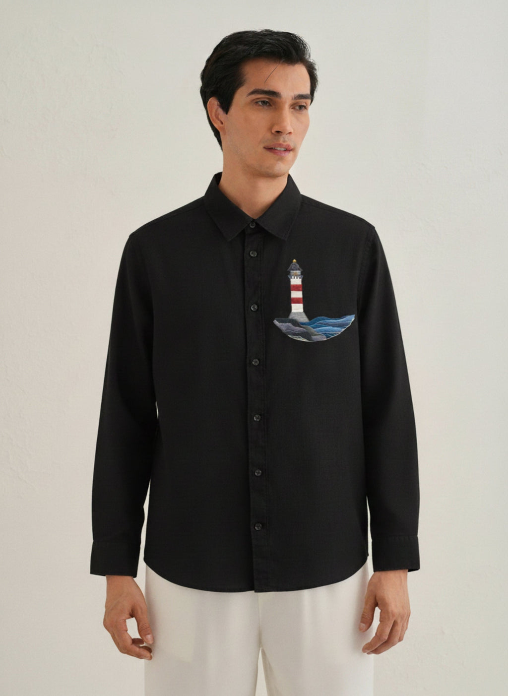 Men’s Light House Embroidered Linen Shirt