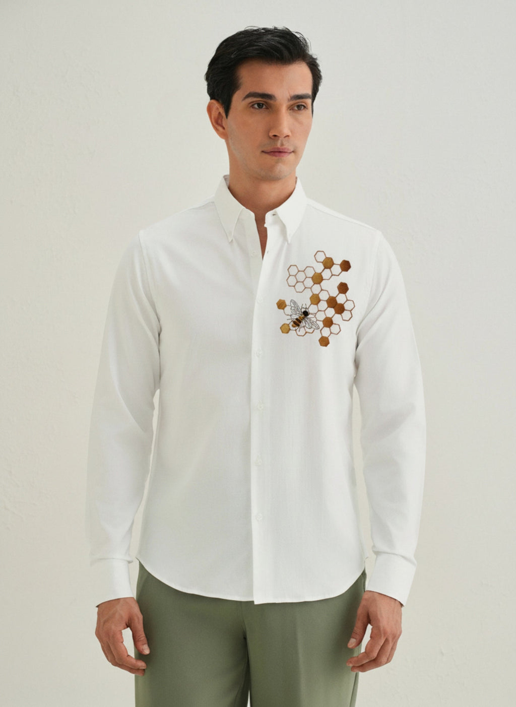 Men’s Honeycomb Embroidered Linen Shirt