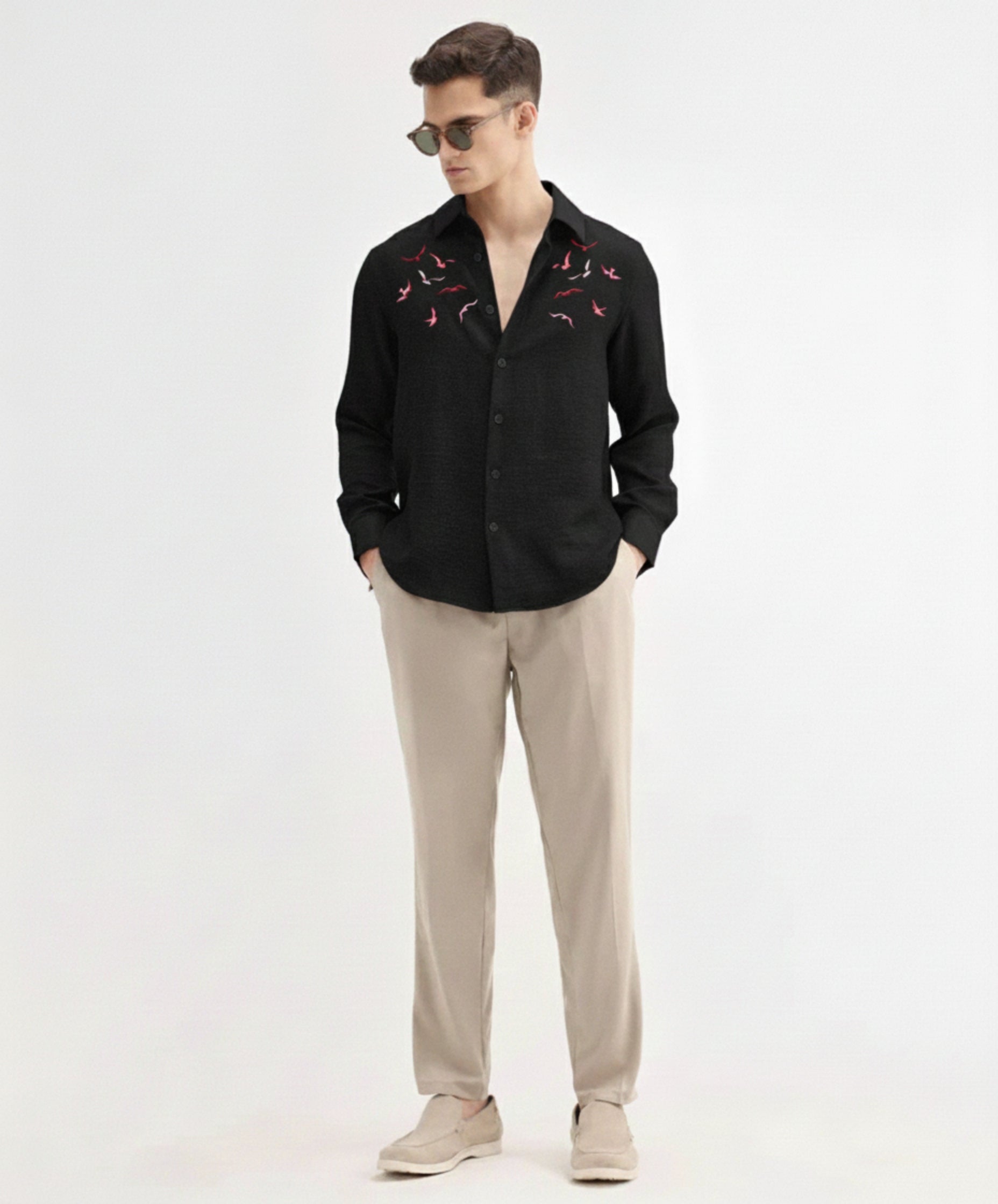 Men’s Seagull Embroidered Linen Shirt