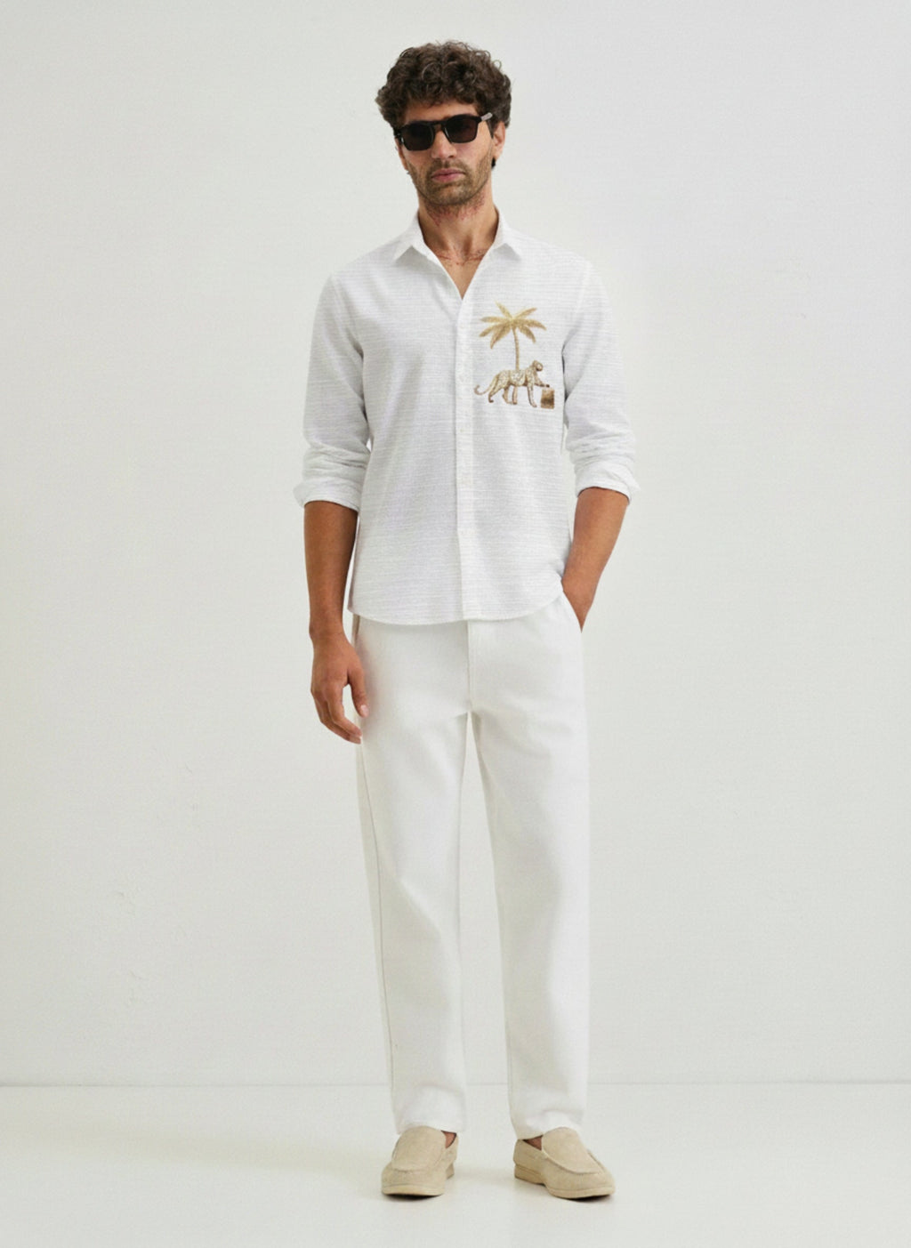 Men’s Gulf Tiger Embroidered Linen Shirt