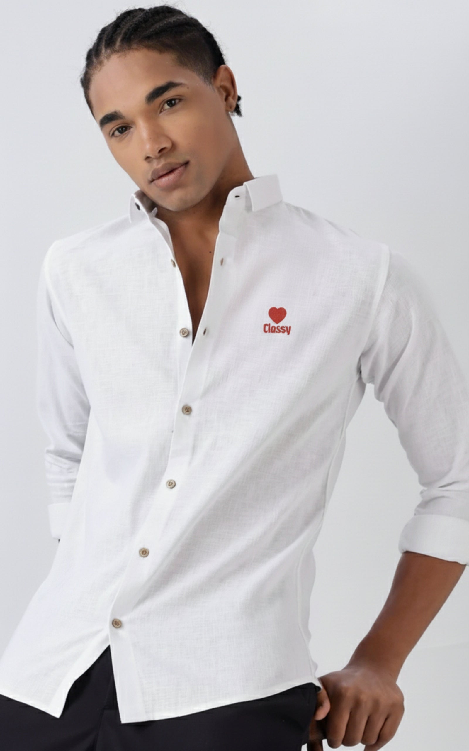 Men’s Classy Heart Embroidered Linen Shirt
