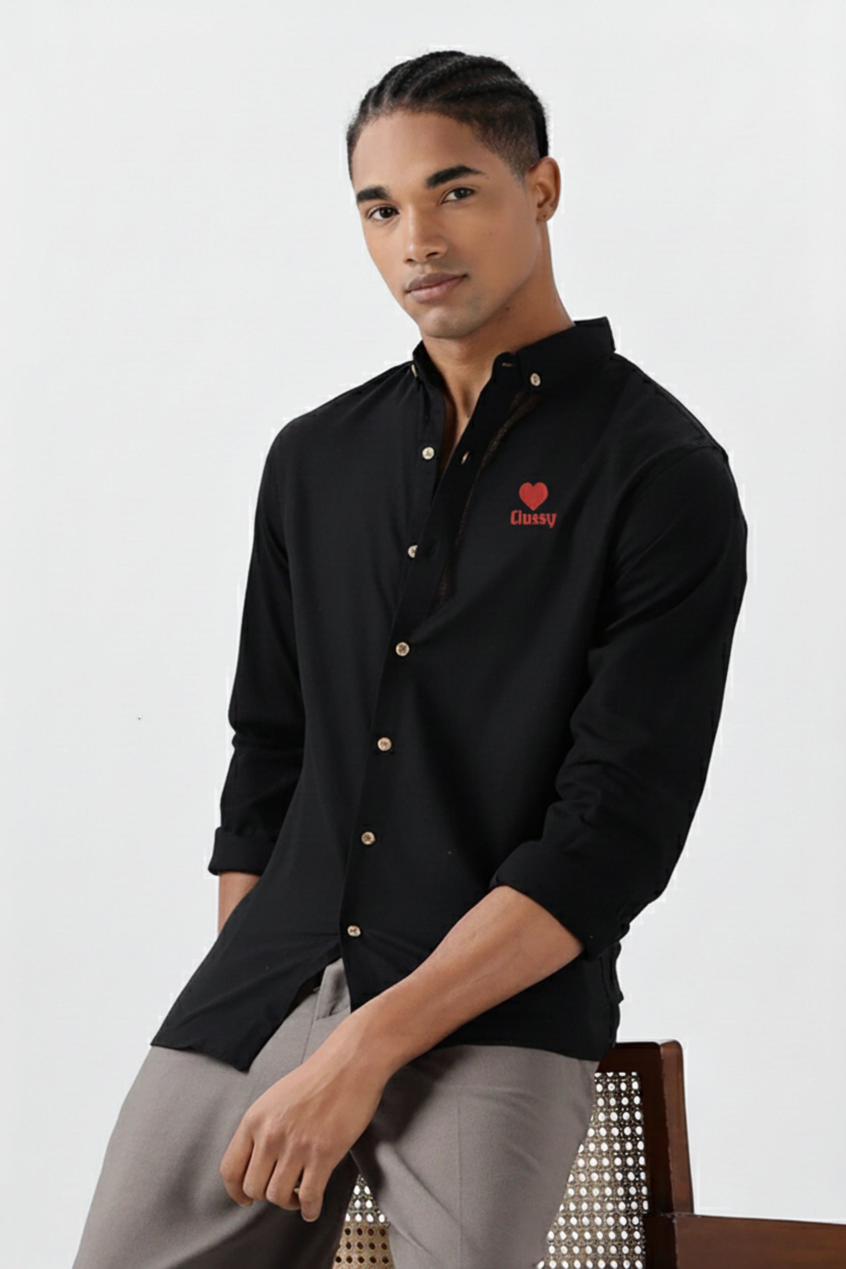 Men’s Classy Heart Embroidered Linen Shirt