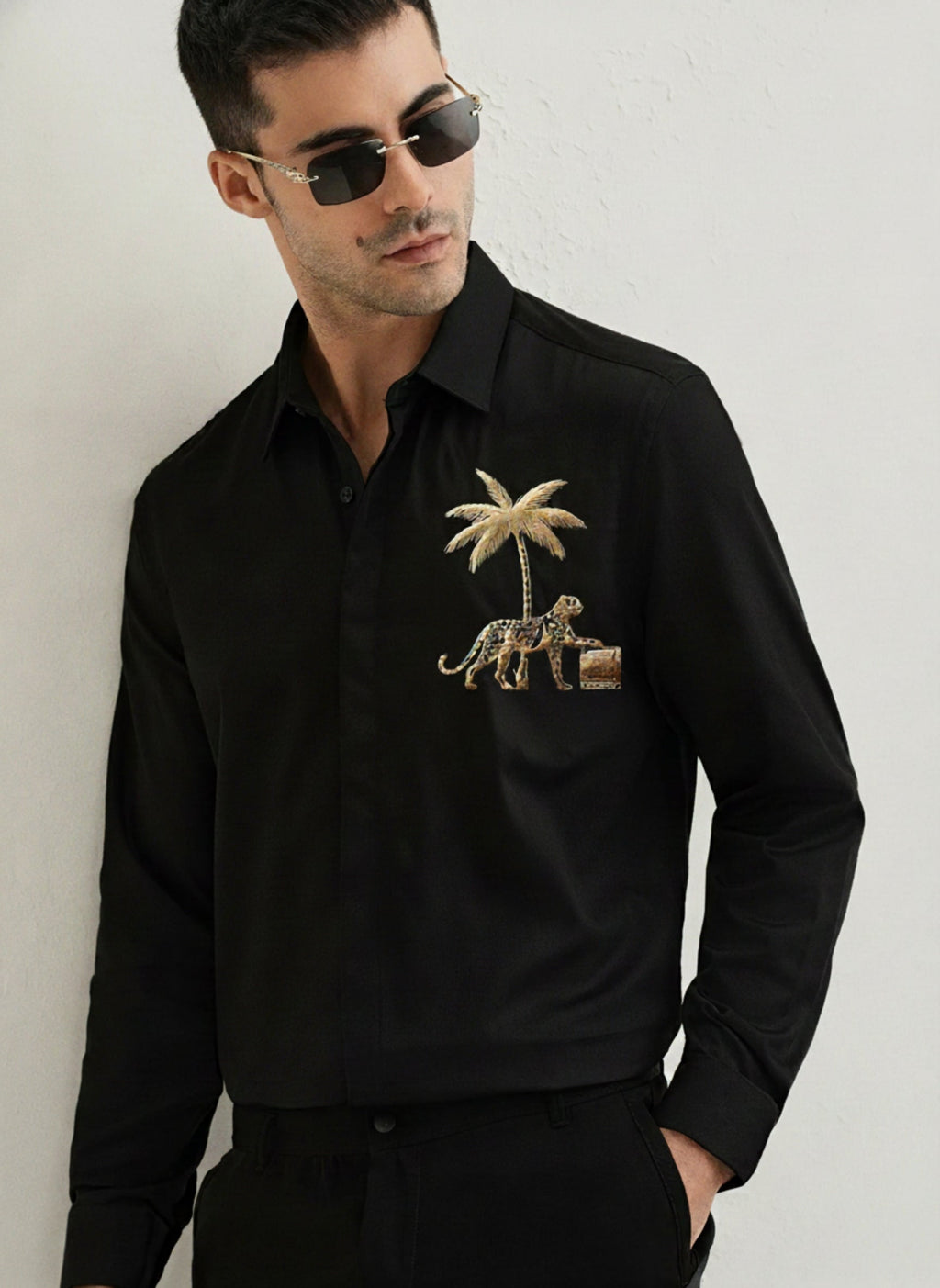 Men’s Gulf Tiger Embroidered Linen Shirt