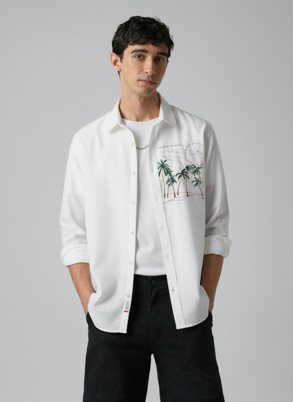 Men’s Landscape Embroidered Linen Shirt