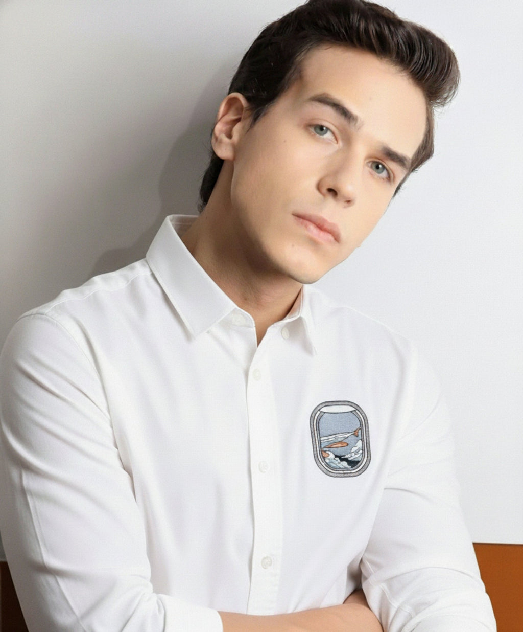 Men’s Flight Window Embroidered Linen Shirt