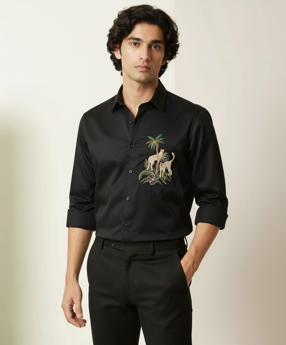 Men’s Cliff Tiger Embroidered Linen Shirt