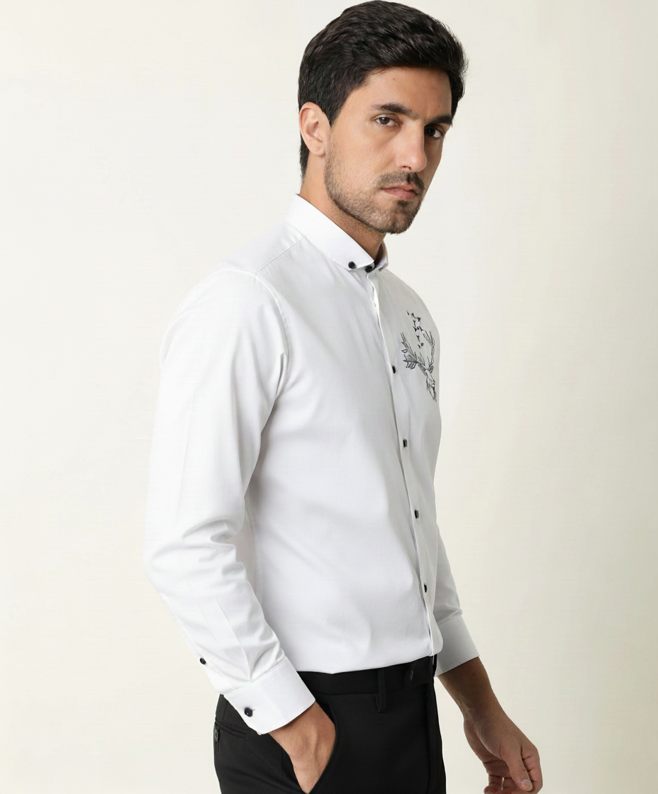 Men’s Black DEER Embroidered Linen Shirt