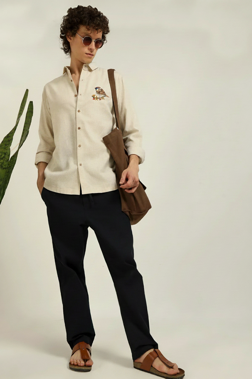 Men’s Sparrow Embroidered Linen Shirt