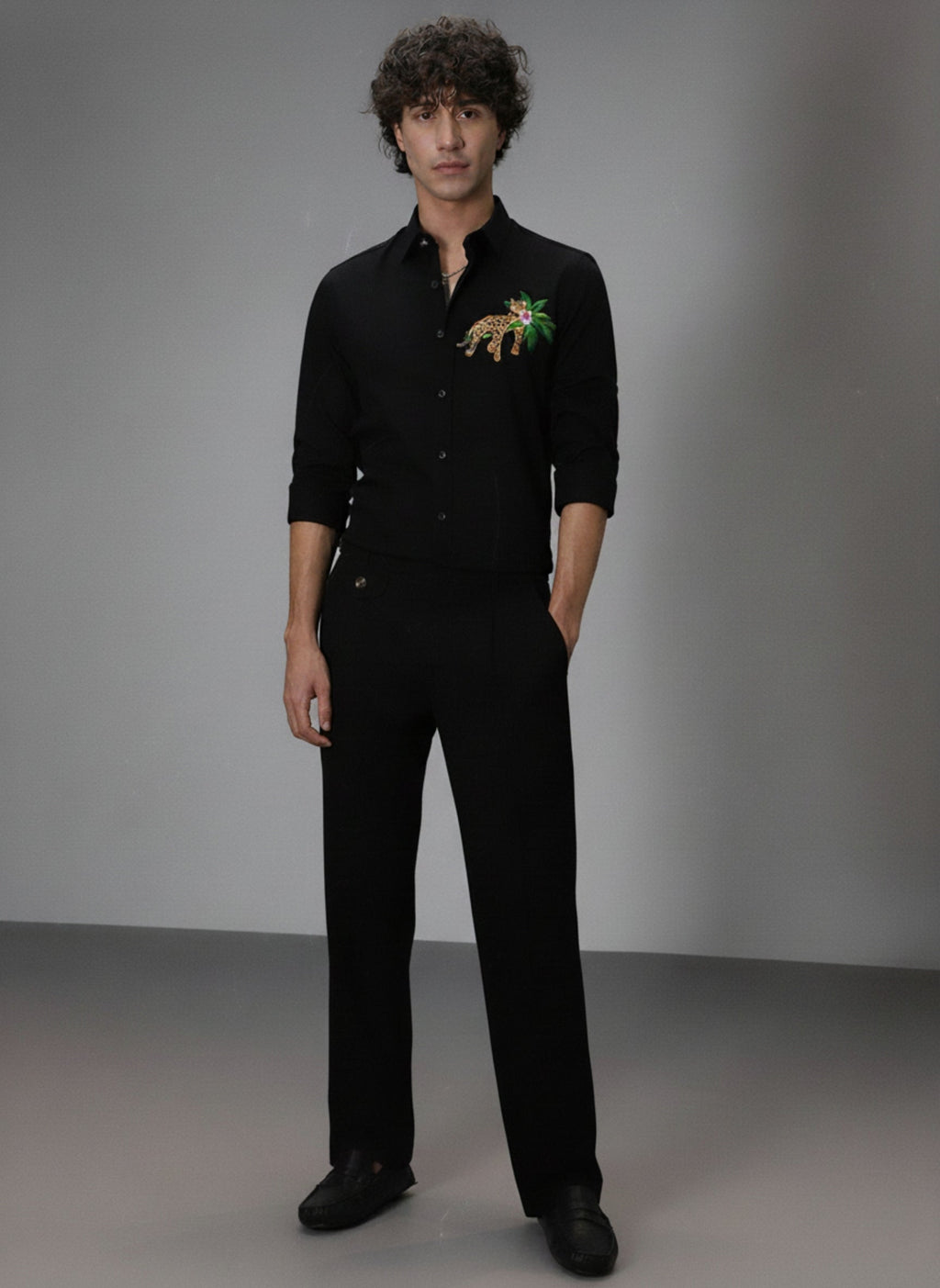 Men’s Leopard Embroidered Linen Shirt