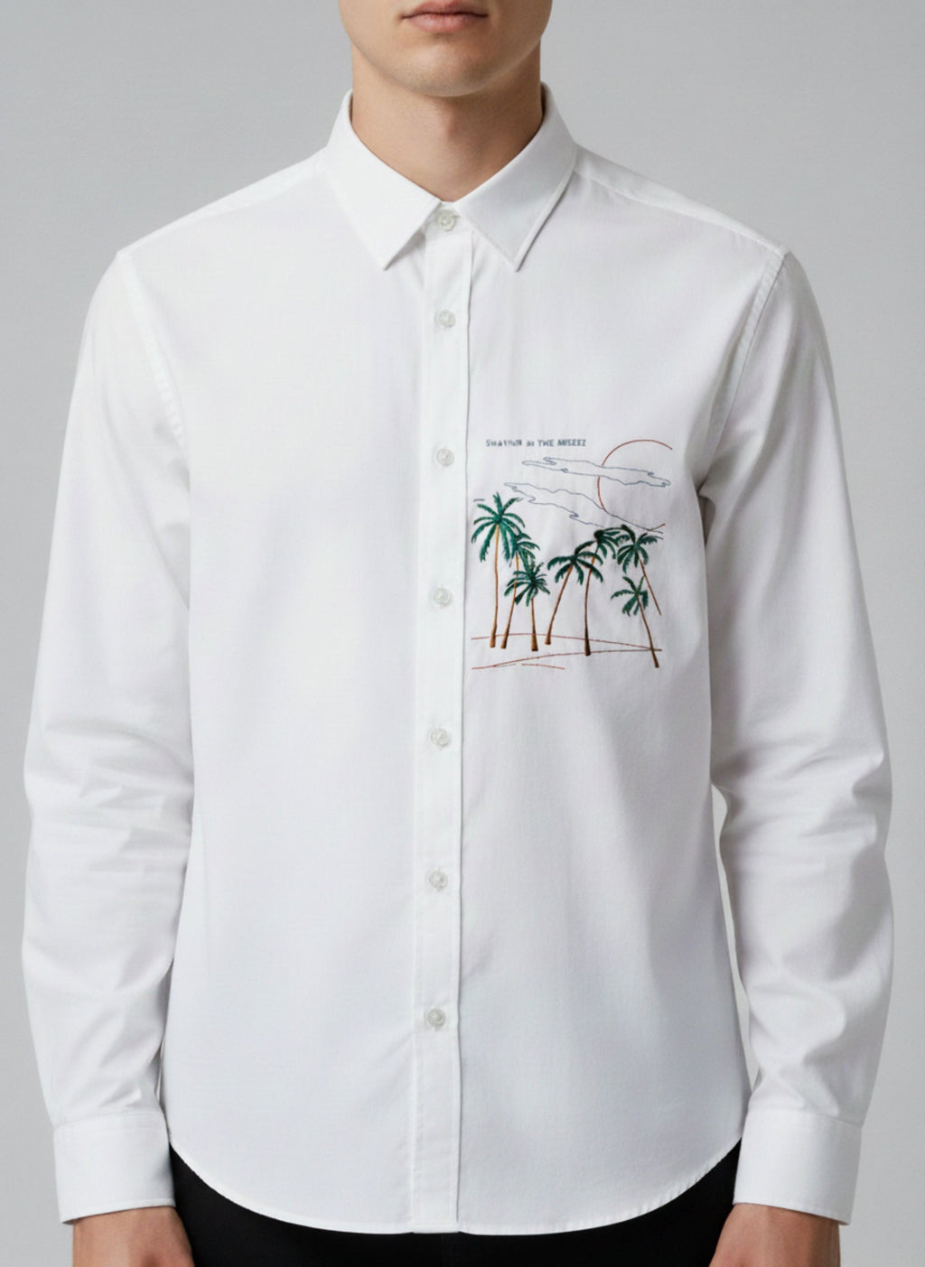 Men’s Landscape Embroidered Linen Shirt