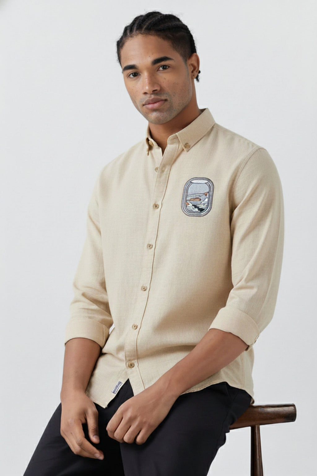 Men’s Flight Window Embroidered Linen Shirt