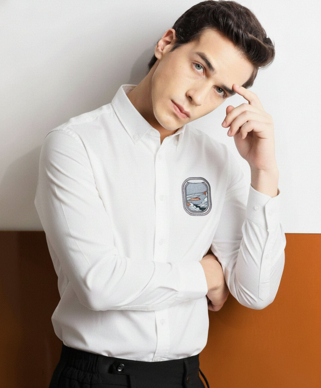 Men’s Flight Window Embroidered Linen Shirt