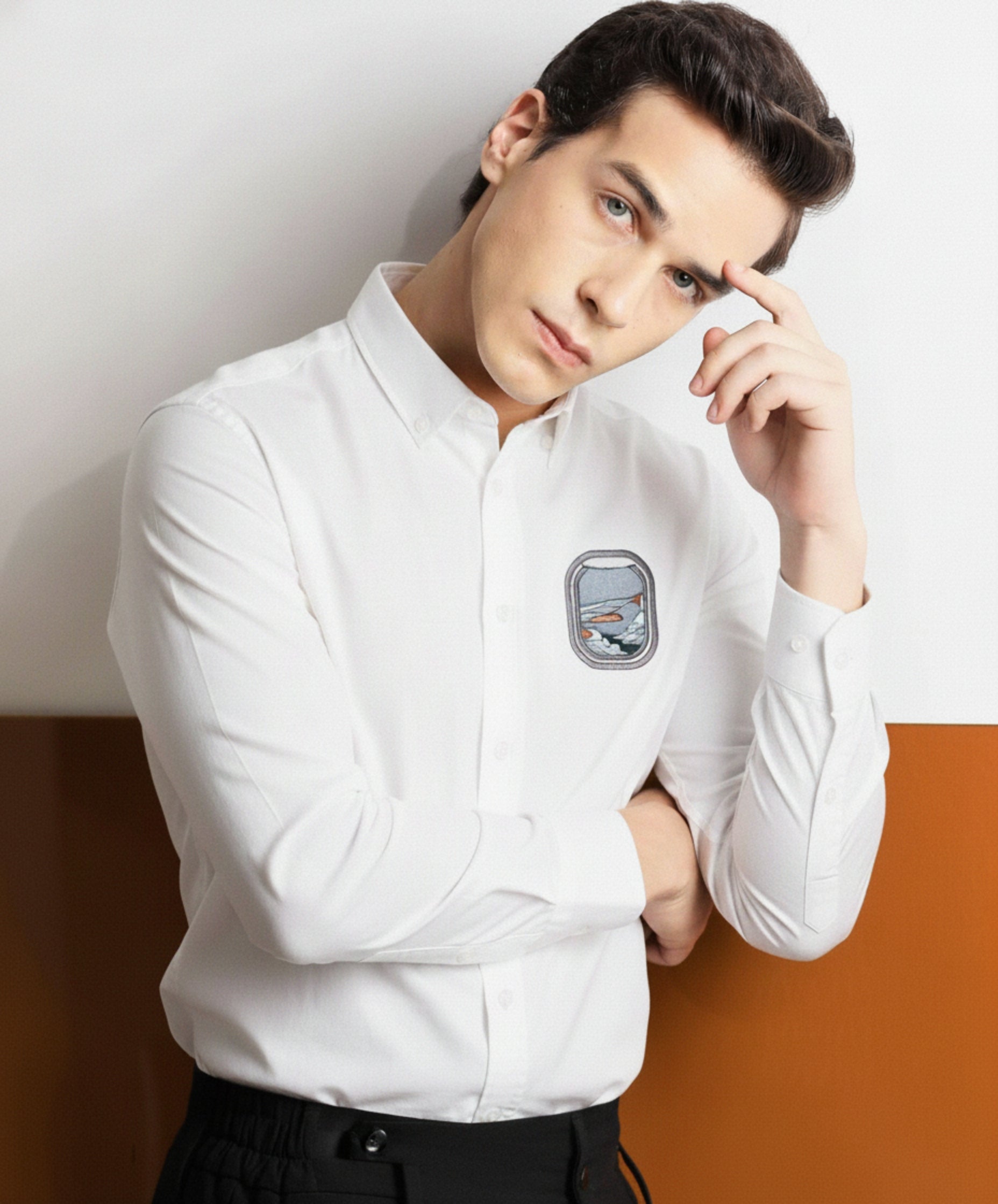 Men’s Flight Window Embroidered Linen Shirt