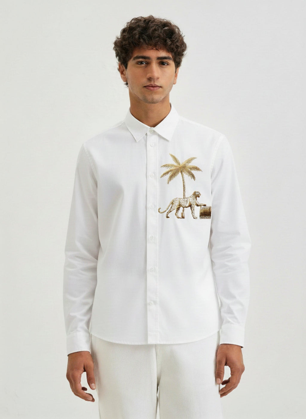 Men’s Gulf Tiger Embroidered Linen Shirt