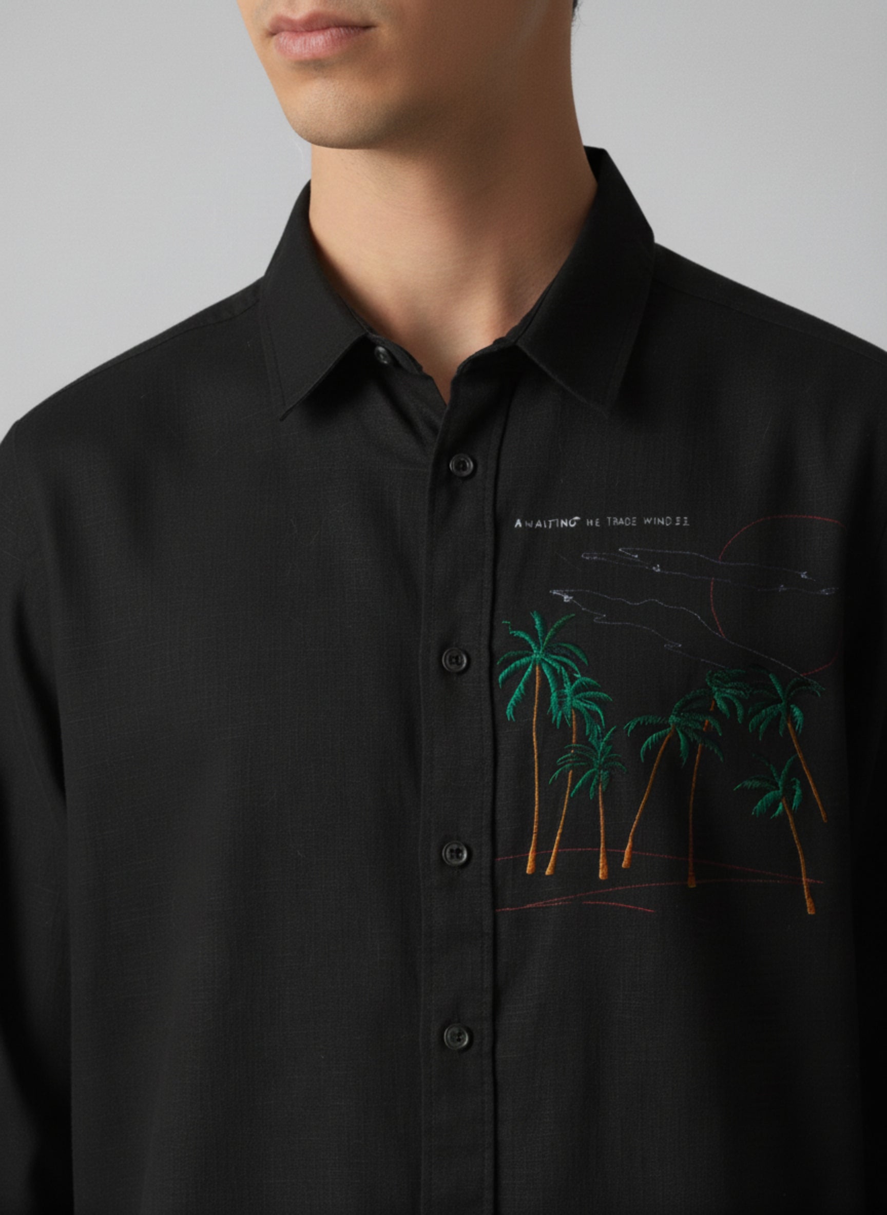 Men’s Landscape Embroidered Linen Shirt