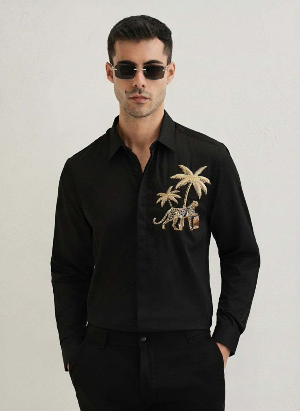 Men’s Gulf Tiger Embroidered Linen Shirt