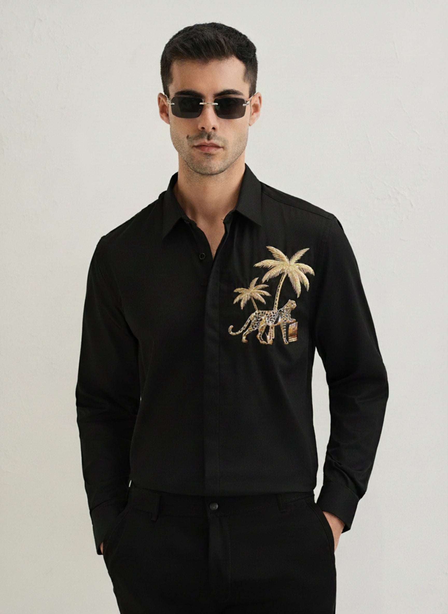 Men’s Gulf Tiger Embroidered Linen Shirt