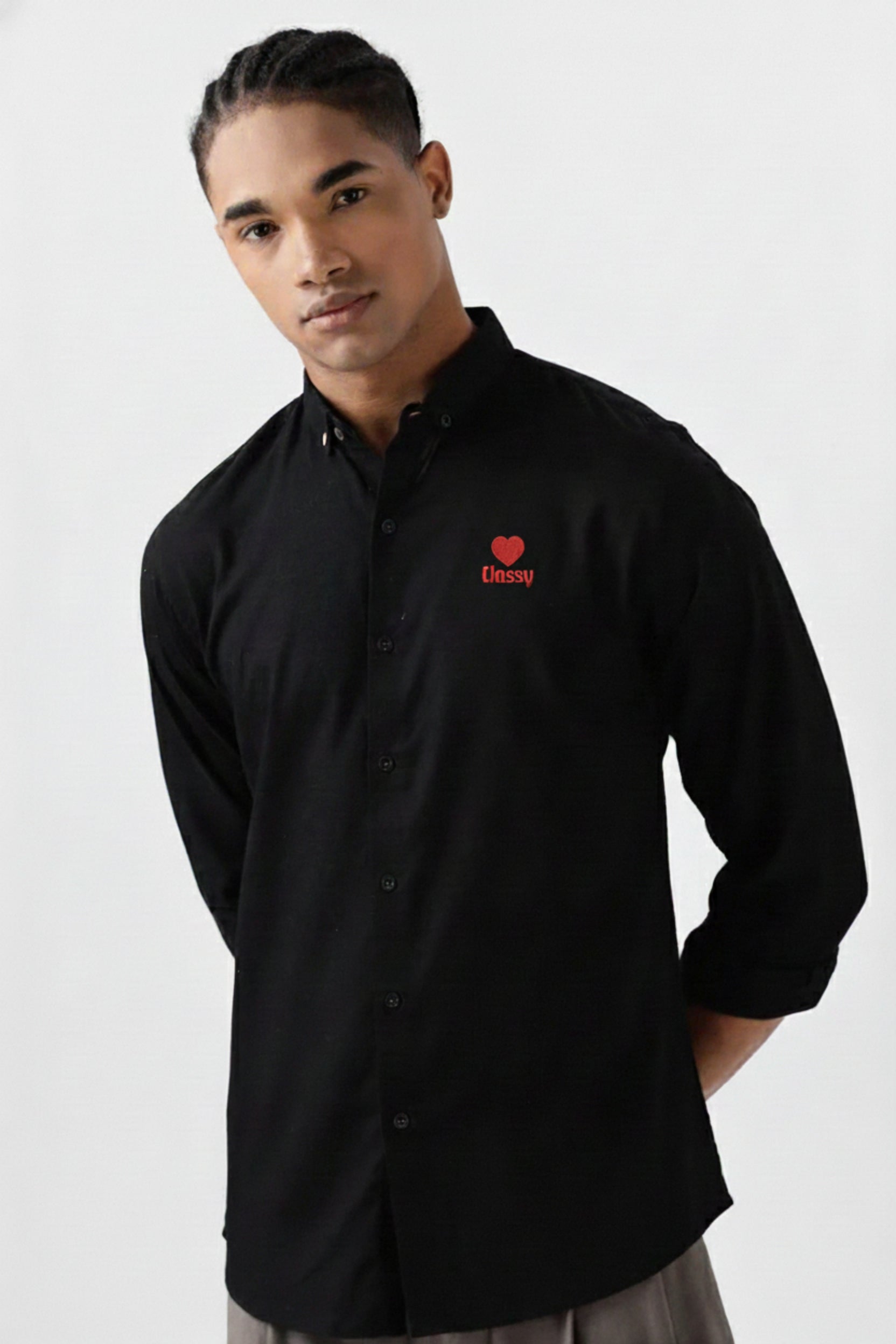 Men’s Classy Heart Embroidered Linen Shirt