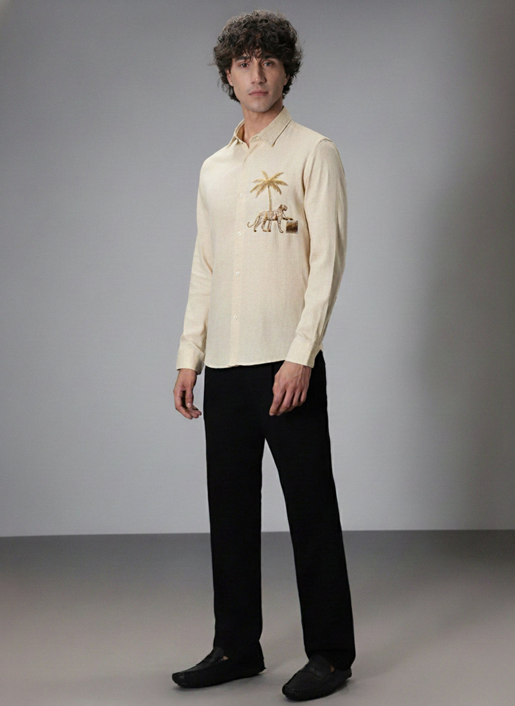 Men’s Gulf Tiger Embroidered Linen Shirt