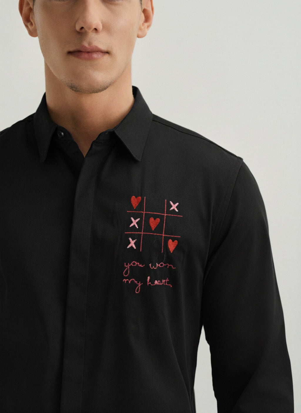 Men’s Heart TTT Embroidered Linen Shirt