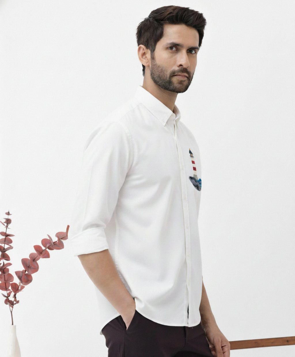 Men’s Light House Embroidered Linen Shirt