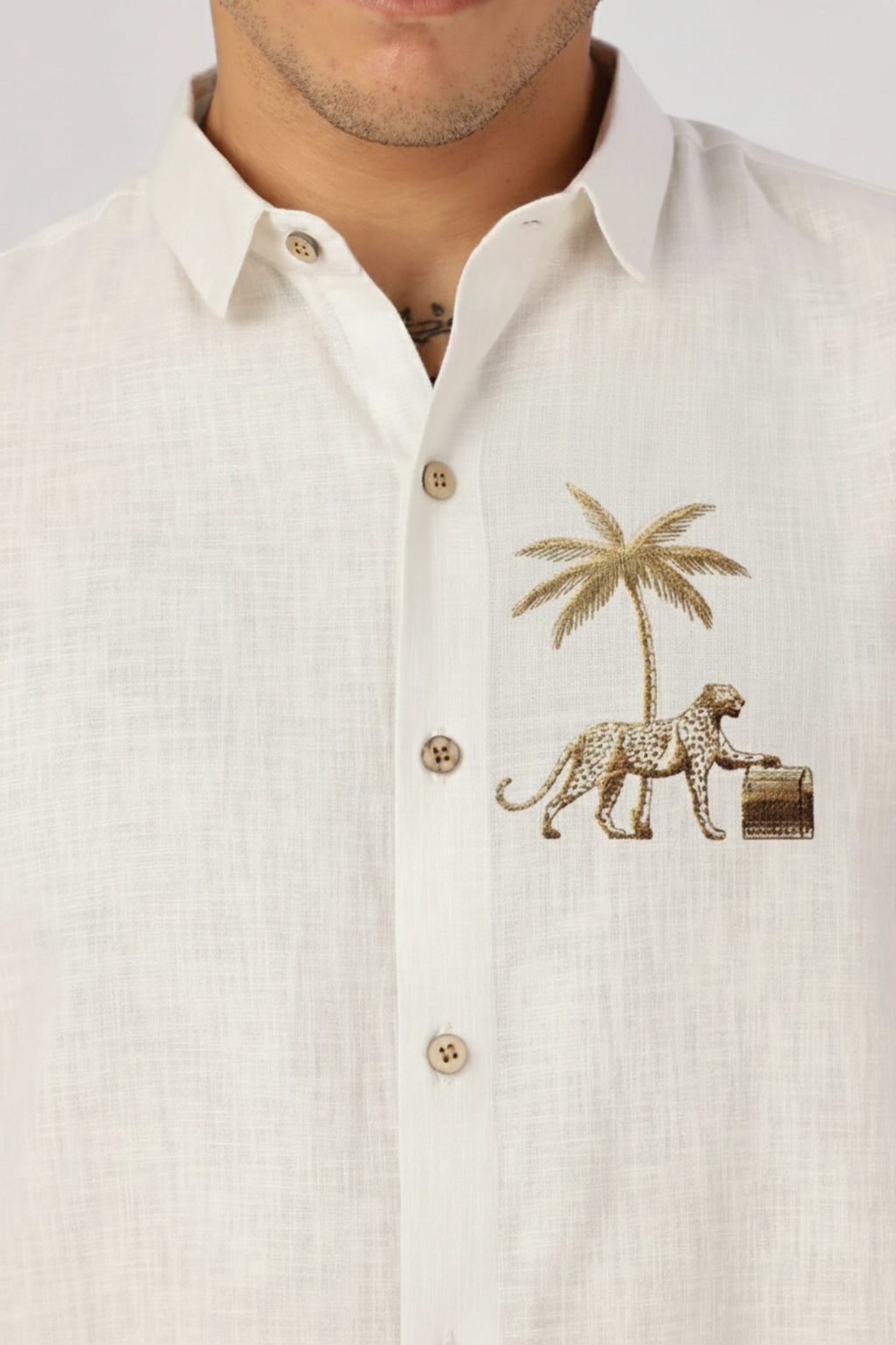 Men’s Gulf Tiger Embroidered Linen Shirt