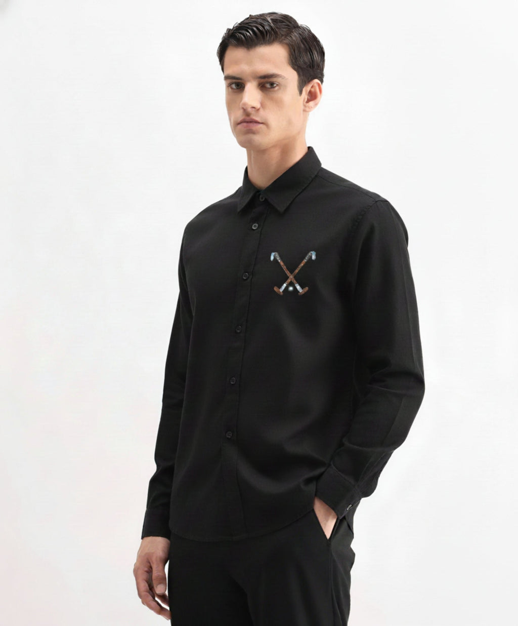 Men’s Cross Polo Embroidered Linen Shirt