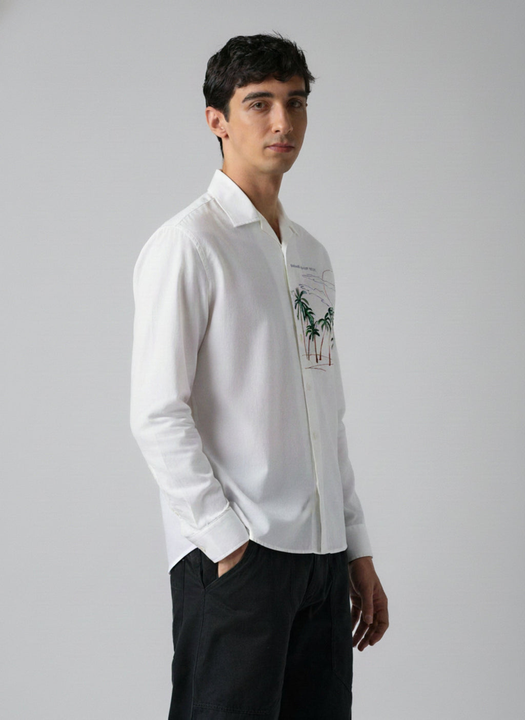Men’s Landscape Embroidered Linen Shirt