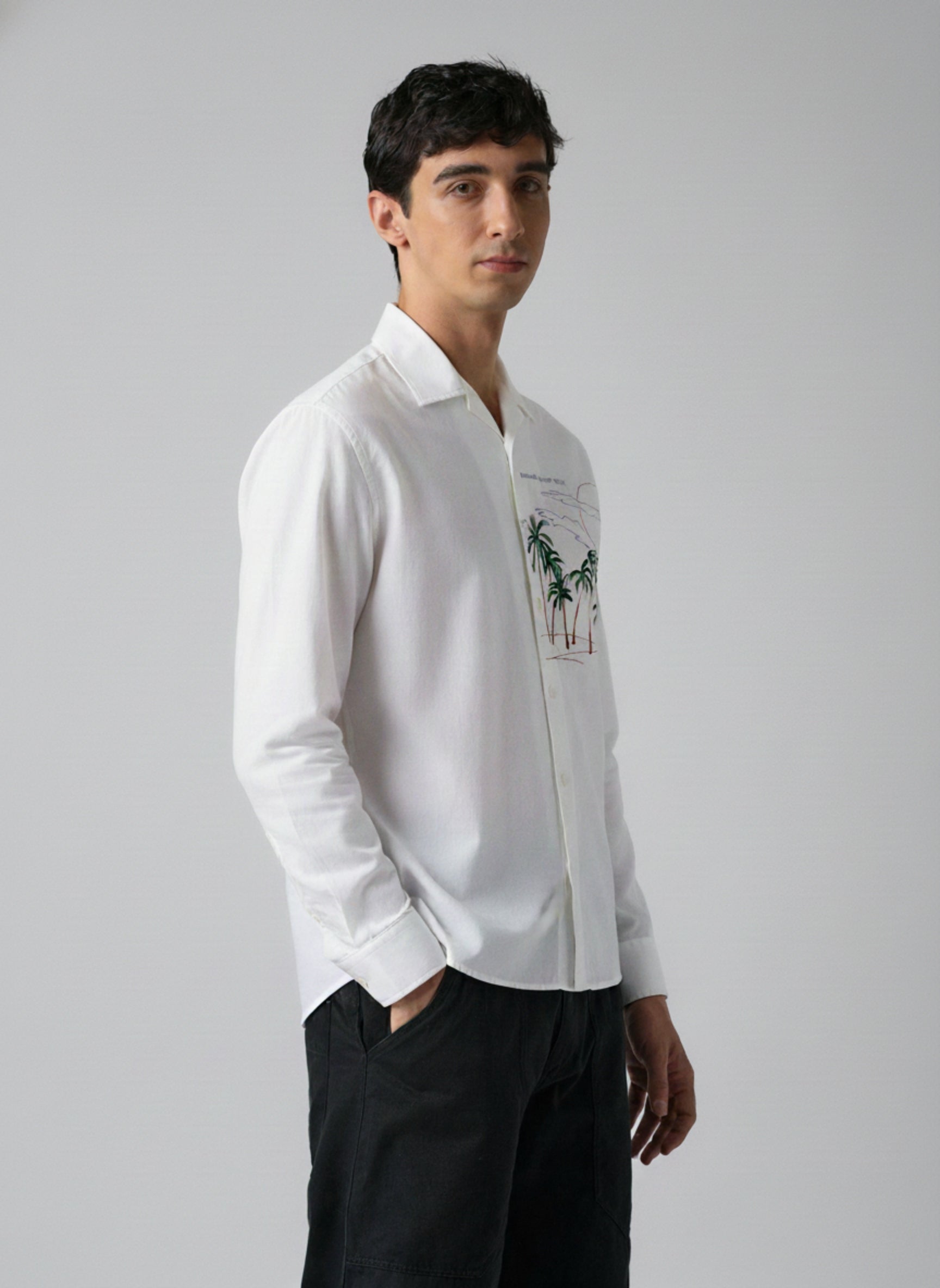 Men’s Landscape Embroidered Linen Shirt