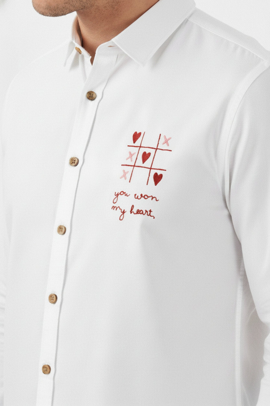 Men’s Heart TTT Embroidered Linen Shirt