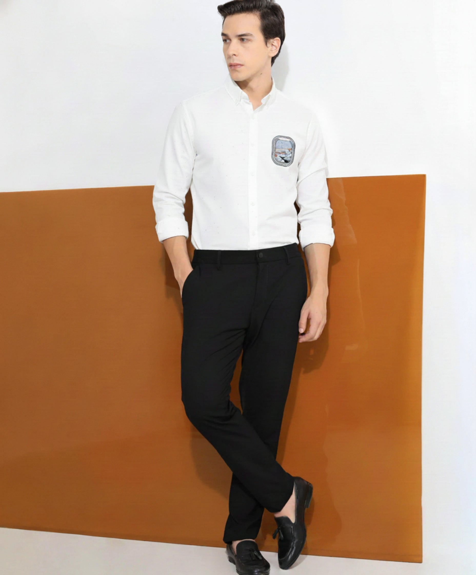 Men’s Flight Window Embroidered Linen Shirt